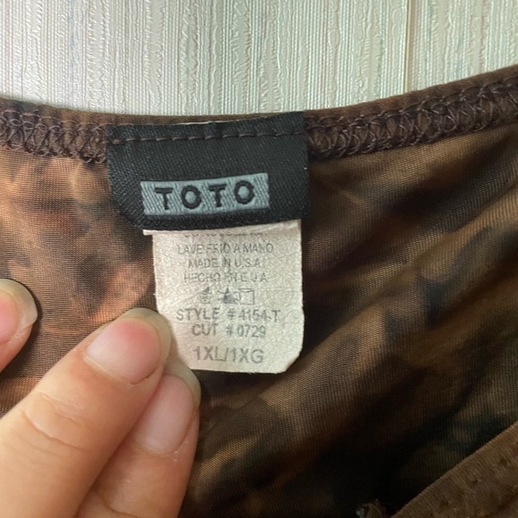TOTO Hand Dyed Boho Tie Dye Earth Tone Top 1X Baby Doll Fairy Grunge - Picture 3 of 5